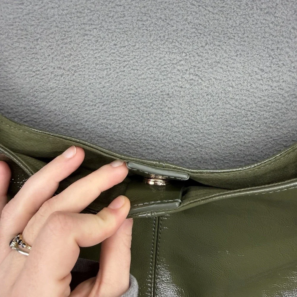 Arket Shiny Leather Hobo Shoulder Bag‎ Khaki Green Large Oversized